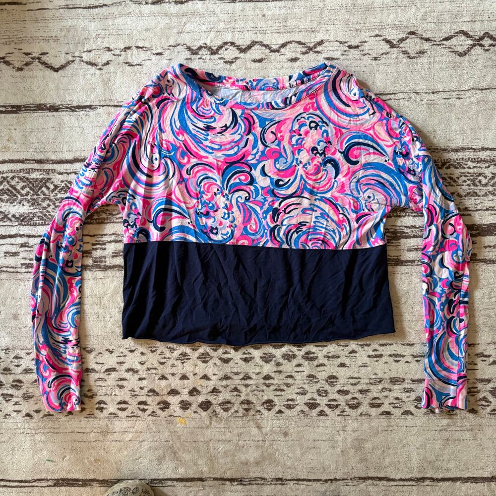 LILLY PULITZER Finn Top Cropped Raz Berry Flamingoals XS